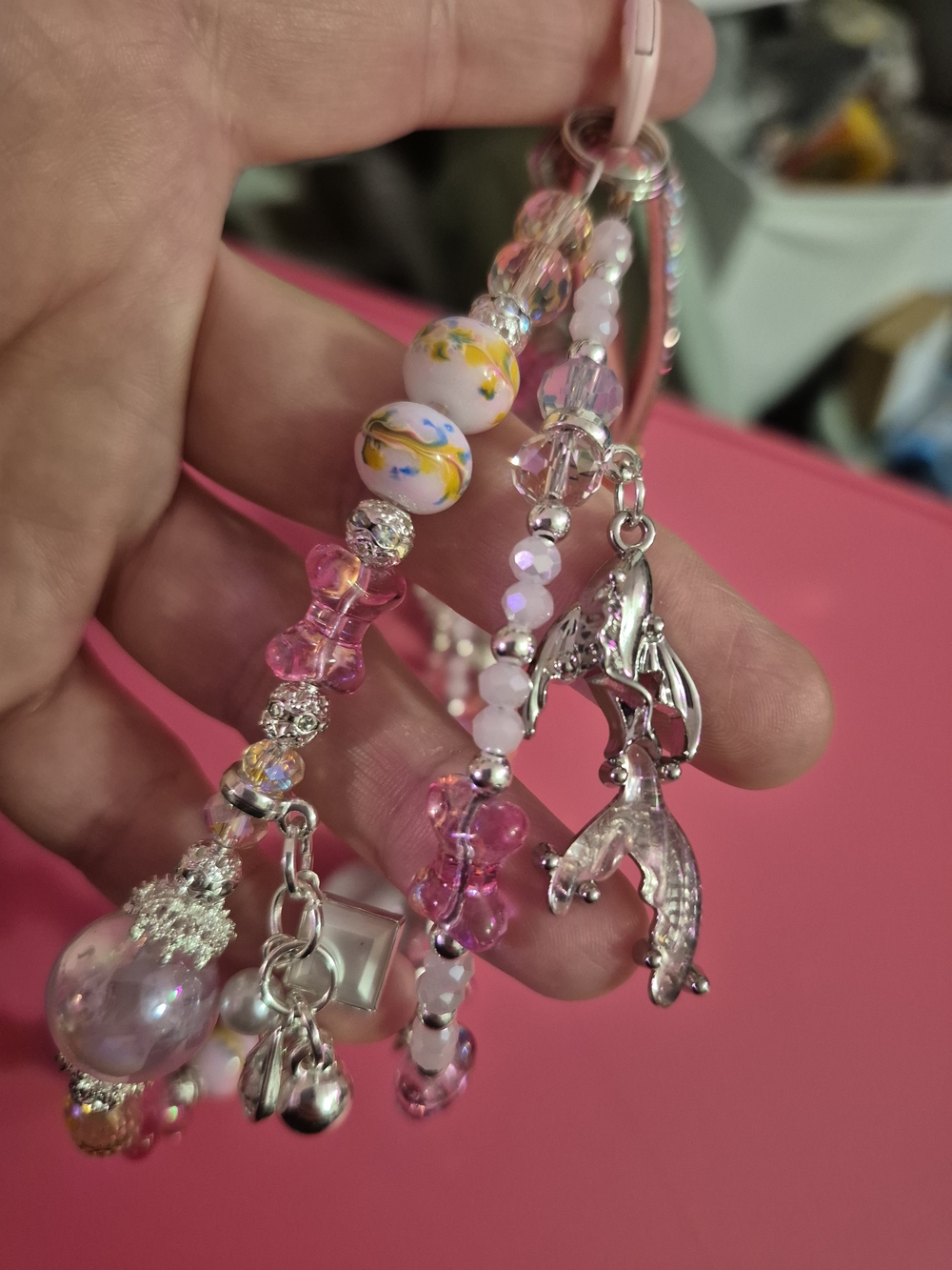 Pink Rhinestone Labubu Phone Chain - Picture 7 of 7